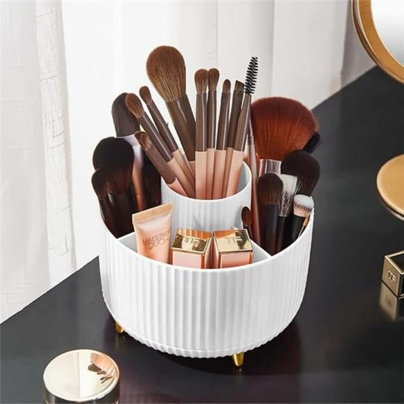 Rotating Makeup Brush Holder Organizer 5 Slot Vanity Cup Desktop Storage - Picture 7 of 7